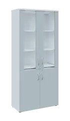 LE - 01 skříň lékařská prosklená, korpus bílá, dvířka šedá